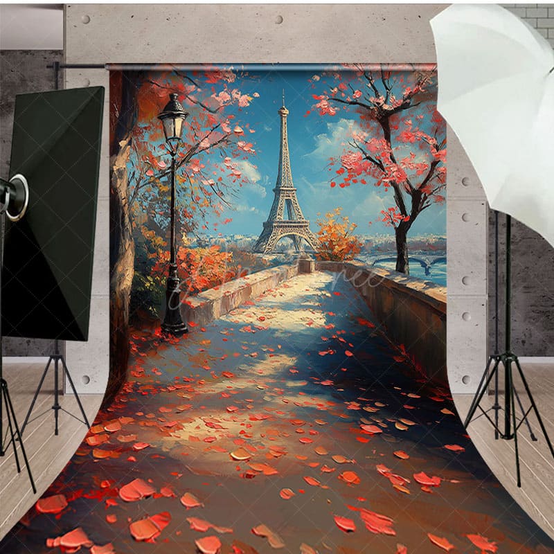 Aperturee - Aperturee Fallen Leaves Eiffel Tower Natural Sweep Backdrop