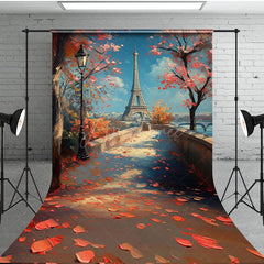 Aperturee - Aperturee Fallen Leaves Eiffel Tower Natural Sweep Backdrop