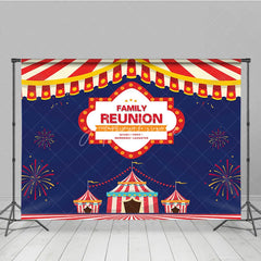 Aperturee - Aperturee Family Reunion Backdrop with Carnival Circus Tent Red and White Stripes Theme Welcome Banner for Party Decor