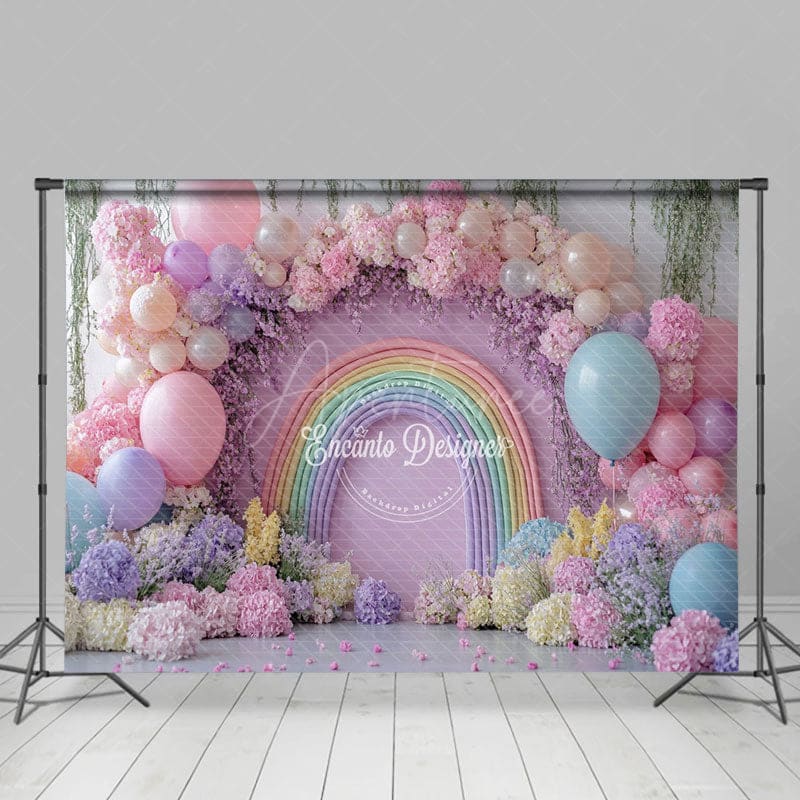 Aperturee - Aperturee Fancy Floral Rainbow Balloon Arch Wedding Backdrop