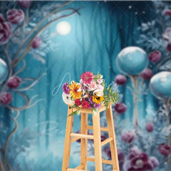 Aperturee - Aperturee Fantasy Blue Forest Photography Backdrop Glowing Magic Orb Mysterious Woods Photo Background Dreamy Moonlight Photo