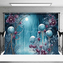 Aperturee - Aperturee Fantasy Blue Forest Photography Backdrop Glowing Magic Orb Mysterious Woods Photo Background Dreamy Moonlight Photo