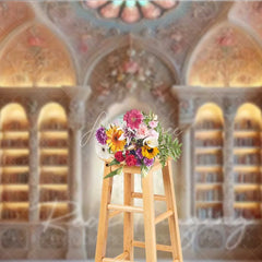 Aperturee - Aperturee Fantasy Castle Library Photography Backdrop Ornate Arch Stained Glass Window Background Magic School Photo Prop