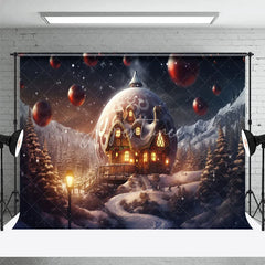 Aperturee - Aperturee Fantasy Christmas Backdrop Giant Ornament House in Snow Magical Winter Forest Holiday Photography Props
