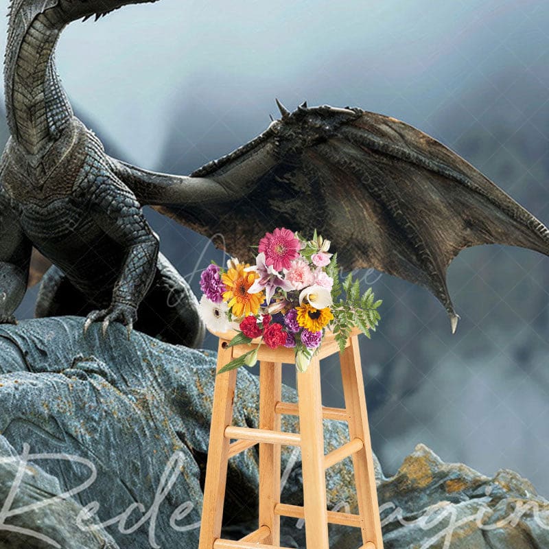 Aperturee - Aperturee Fantasy Fairy Tale Black Magic Dragon Photo Backdrop