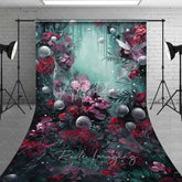 Aperturee - Aperturee Fantasy Floral Pearl Sweep Backdrop Burgundy Flowers Teal Mist Photography Floor Mat Artistic Dreamy Decoration