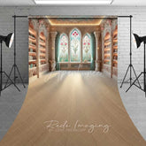 Aperturee - Aperturee Fantasy Library Sweep Backdrop Wooden Floor Stained Glass Light Photography Floor Mat Magic School Decoration