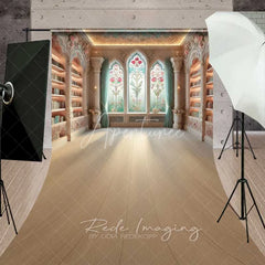 Aperturee - Aperturee Fantasy Library Sweep Backdrop Wooden Floor Stained Glass Light Photography Floor Mat Magic School Decoration