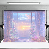 Aperturee - Aperturee Fantasy Light Window Sunset Christmas Tree Backdrop