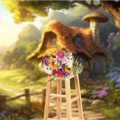 Aperturee - Aperturee Fantasy Mushroom House Photography Backdrop Fairytale Forest Cottage Photo Background Magic Garden Path Photo Booth