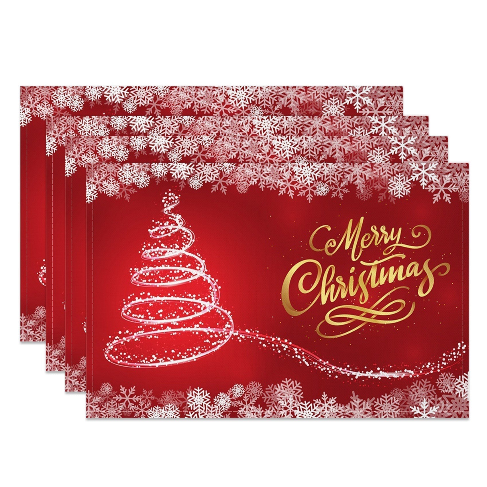 Aperturee - Aperturee Fantasy Snowflakes Red Bokeh Xmas Set Of 4 Placemats