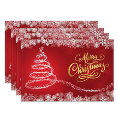 Aperturee - Aperturee Fantasy Snowflakes Red Bokeh Xmas Set Of 4 Placemats
