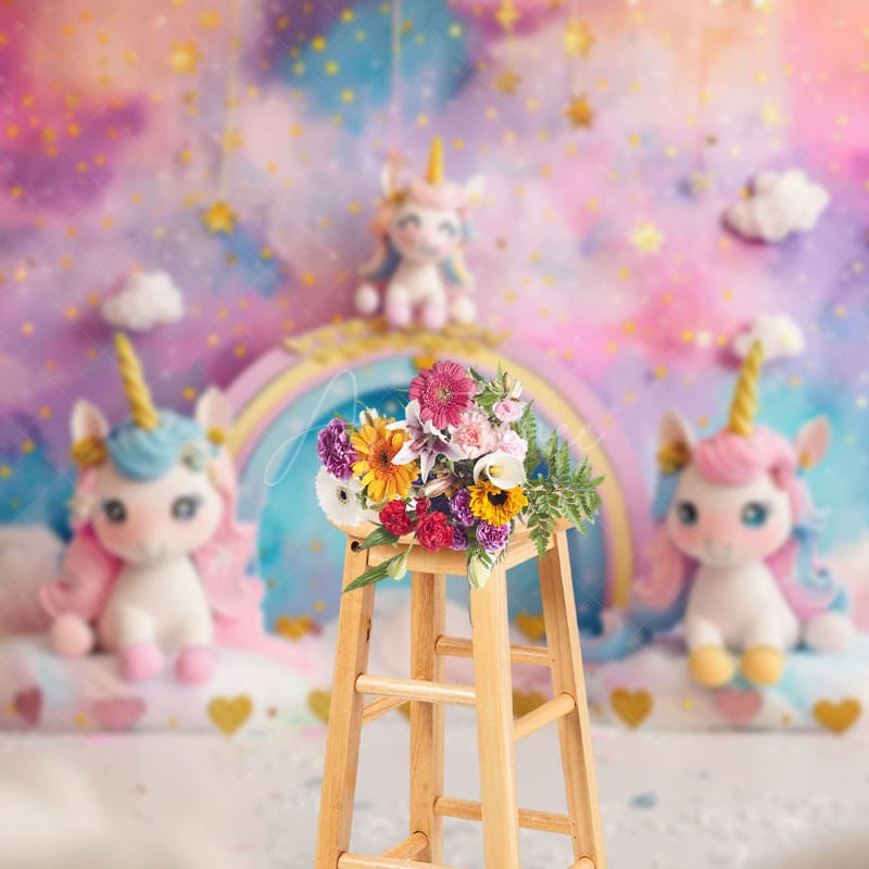 Aperturee - Aperturee Fantasy Starry Cloud Sky Unicorn Cake Smash Backdrop