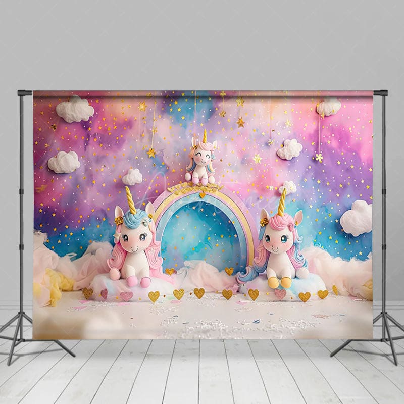 Aperturee - Aperturee Fantasy Starry Cloud Sky Unicorn Cake Smash Backdrop