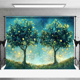 Aperturee - Aperturee Fantasy Starry Tree Photography Backdrop Magical Forest Glowing Night Sky Photo Background Dreamy Blue Woods Photo