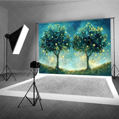 Aperturee - Aperturee Fantasy Starry Tree Photography Backdrop Magical Forest Glowing Night Sky Photo Background Dreamy Blue Woods Photo