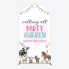 Aperturee - Aperturee Farm Animals Birthday Arched Backdrop ’Calling All Party Animals’ for Rustic Farmhouse Barnyard Party Decor