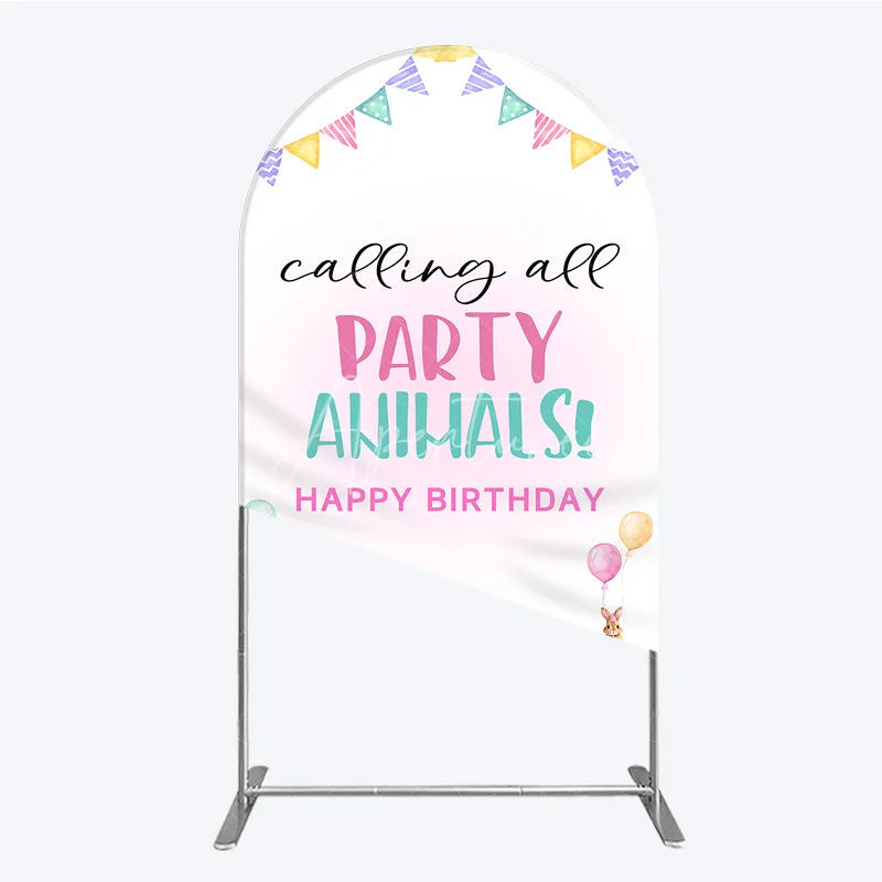 Aperturee - Aperturee Farm Animals Birthday Arched Backdrop ’Calling All Party Animals’ for Rustic Farmhouse Barnyard Party Decor