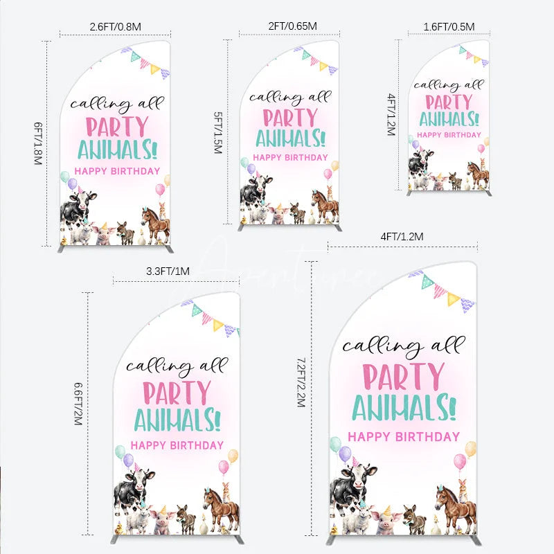 Aperturee - Aperturee Farm Animals Birthday Half Moon Arched Backdrop ’Calling All Party Animals’ for Rustic Farmhouse Barnyard Party Decor