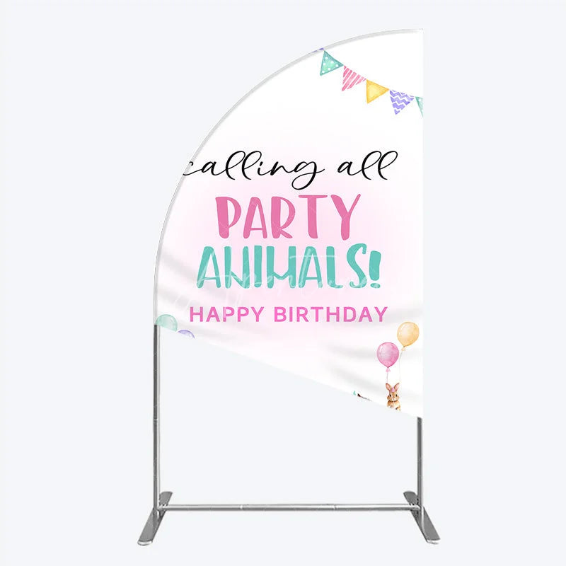 Aperturee - Aperturee Farm Animals Birthday Half Moon Arched Backdrop ’Calling All Party Animals’ for Rustic Farmhouse Barnyard Party Decor