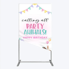 Aperturee - Aperturee Farm Animals Birthday Rectangleed Backdrop ’Calling All Party Animals’ for Rustic Farmhouse Barnyard Party Decor