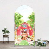 Aperturee - Aperturee Farm Animals Red Barn Happy Birthday Arch Backdrop