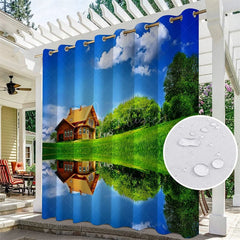 Aperturee - Aperturee Farm Scenery Waterproof Printed Outdoor Curtains For Gazebo
