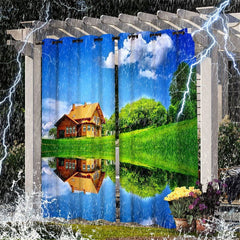 Aperturee - Aperturee Farm Scenery Waterproof Printed Outdoor Curtains For Gazebo