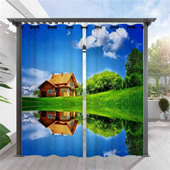 Aperturee - Aperturee Farm Scenery Waterproof Printed Outdoor Curtains For Gazebo