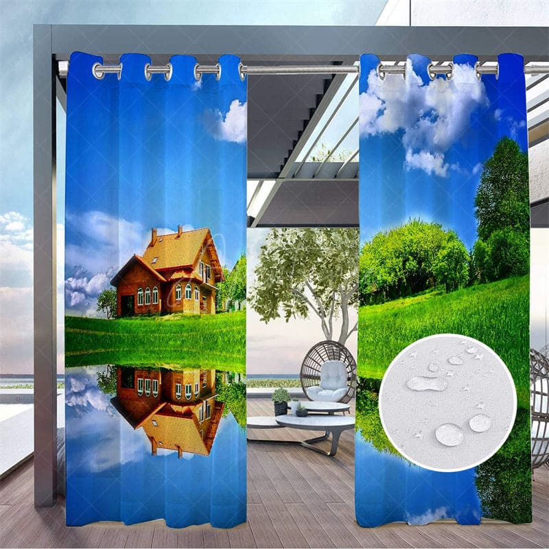 Aperturee - Aperturee Farm Scenery Waterproof Printed Outdoor Curtains For Gazebo