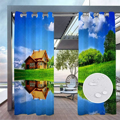 Aperturee - Aperturee Farm Scenery Waterproof Printed Outdoor Curtains For Gazebo
