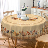 Aperturee - Aperturee Farmhouse Chicken and Eggs Round Tablecloth Rustic Country Style with Hens Vintage Kitchen Dining Decor