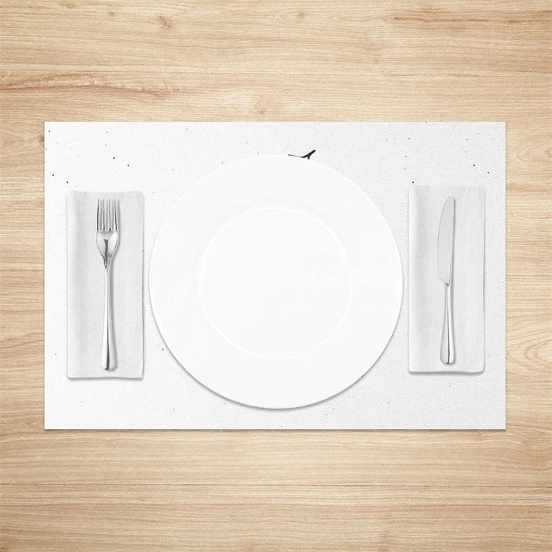 Aperturee - Aperturee Farmhouse Christmas Set of 4 Placemats Merry Christmas Script Modern Minimalist White Table Mats