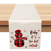 Aperturee - Aperturee Farmhouse Christmas Table Runner Beige Runner with Plaid Snowman Baby It’s Cold Outside Table Decor