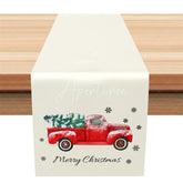 Aperturee - Aperturee Farmhouse Christmas Table Runner Beige Runner with Vintage Red Truck Merry Christmas Holiday Table Decor