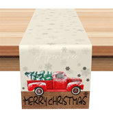 Aperturee - Aperturee Farmhouse Christmas Table Runner Beige Snowflake Runner Vintage Red Truck Holiday Table Decor