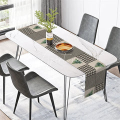 Aperturee - Aperturee Farmhouse Christmas Table Runner Grey Plaid with Pine Trees Rustic Woodland Holiday Table Decor