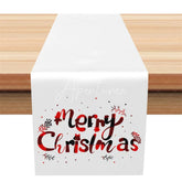 Aperturee - Aperturee Farmhouse Christmas Table Runner White Runner with Plaid Text Modern Minimalist Holiday Table Decor