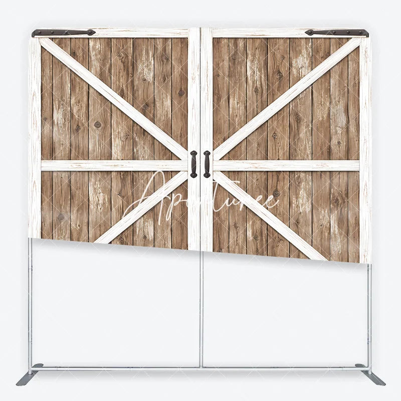 Aperturee - Aperturee Farmhouse Rustic Wooden Barn Door Square Double-Sided Backdrop White X-Brace and Black Handles for Photography