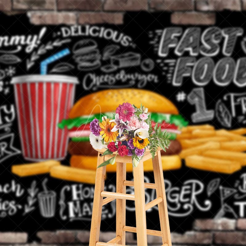 Aperturee - Aperturee Fast Food Hamburger French Fries Cola Party Backdrop