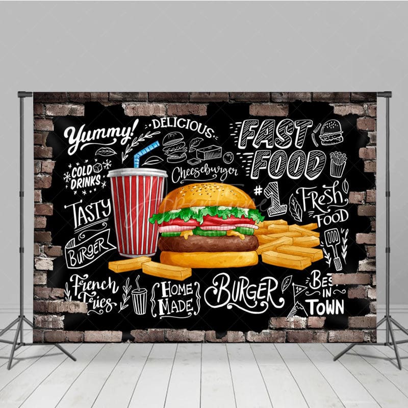Aperturee - Aperturee Fast Food Hamburger French Fries Cola Party Backdrop