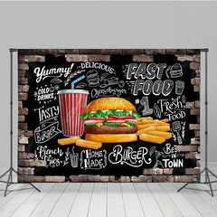 Aperturee - Aperturee Fast Food Hamburger French Fries Cola Party Backdrop