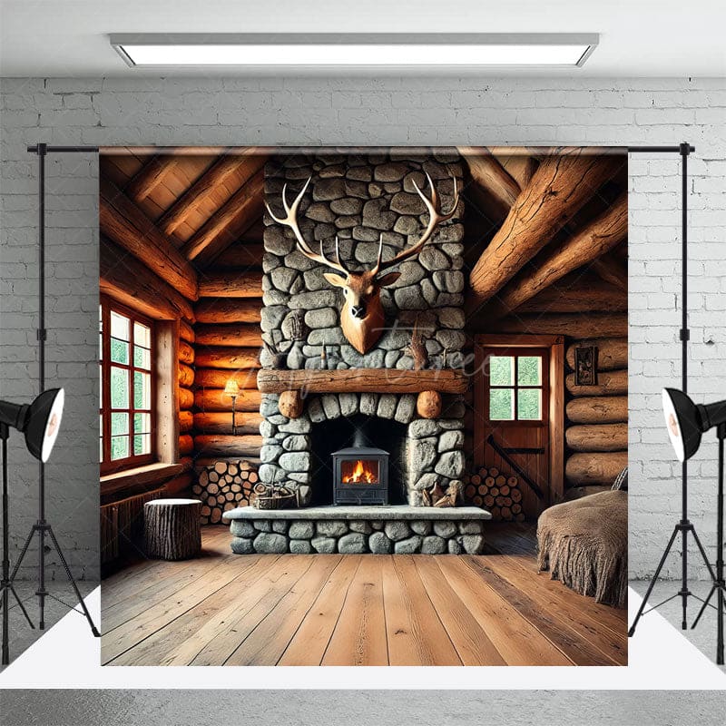 Aperturee - Aperturee Fathers Day Rustic Cabin Bull Skull Photo Backdrop