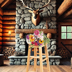 Aperturee - Aperturee Fathers Day Rustic Cabin Bull Skull Photo Backdrop