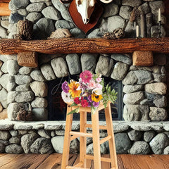 Aperturee - Aperturee Fathers Day Rustic Cabin Skull Fireplace Photo Backdrop