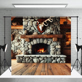 Aperturee - Aperturee Fathers Day Rustic Cabin Skull Fireplace Photo Backdrop