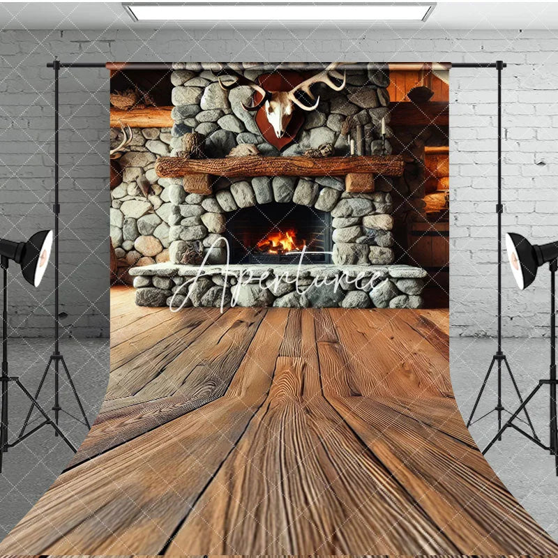 Aperturee - Aperturee Fathers Day Rustic Cabin Skull Fireplace Sweep Backdrop