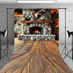 Aperturee - Aperturee Fathers Day Rustic Cabin Skull Fireplace Sweep Backdrop