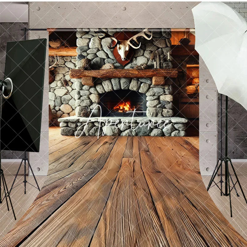 Aperturee - Aperturee Fathers Day Rustic Cabin Skull Fireplace Sweep Backdrop
