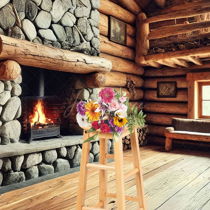 Aperturee - Aperturee Fathers Day Rustic Wood Cabin Fireplace Photo Backdrop